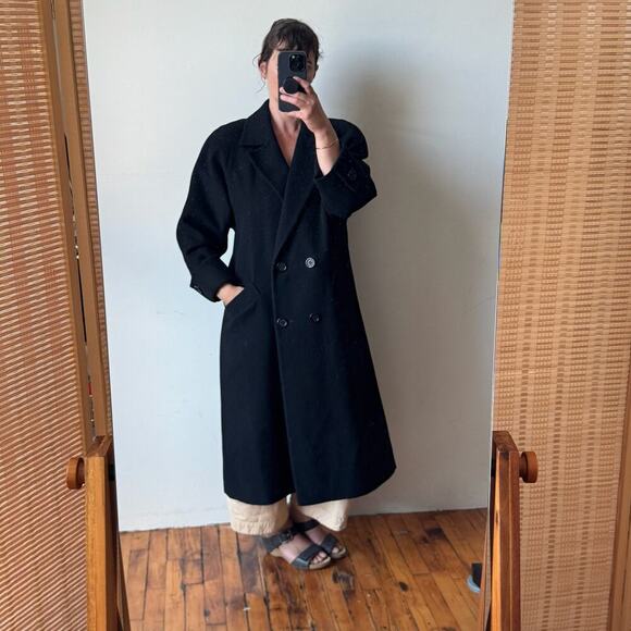 Vintage NEIMAN MARCUS FLEURETTE Black Camel Hair Double Breasted Coat - Picture 1 of 7